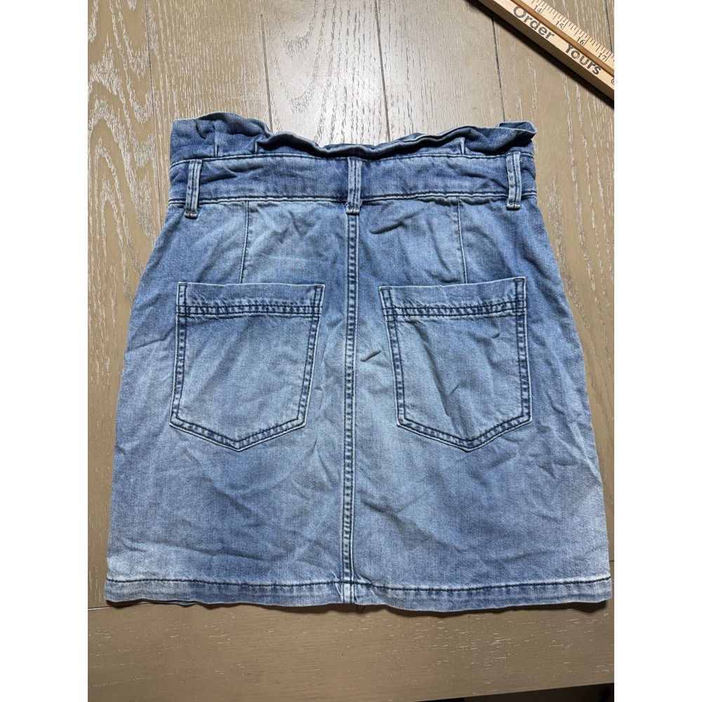 Free People Skirt Womens 2 Blue Denim Paperbag Waist Light Wash Mini - Picture 3 of 10
